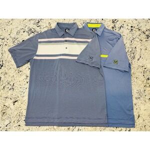 FootJoy Lot (2) Golf Polo Shirt Mens XL Pink Blue Striped Short Sleeve Golfcore